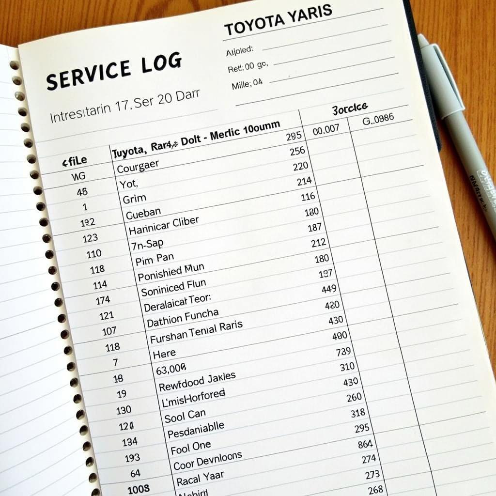 Organized Service Records for a Toyota Yaris