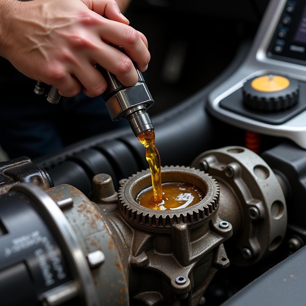 Car Transmission Fluid Being Changed