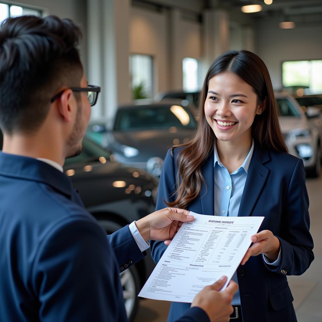 Car Service Advisor Discussing Pricing with Customer in Kuala Lumpur