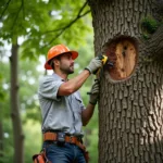 Tree Care Professional Examining Tree