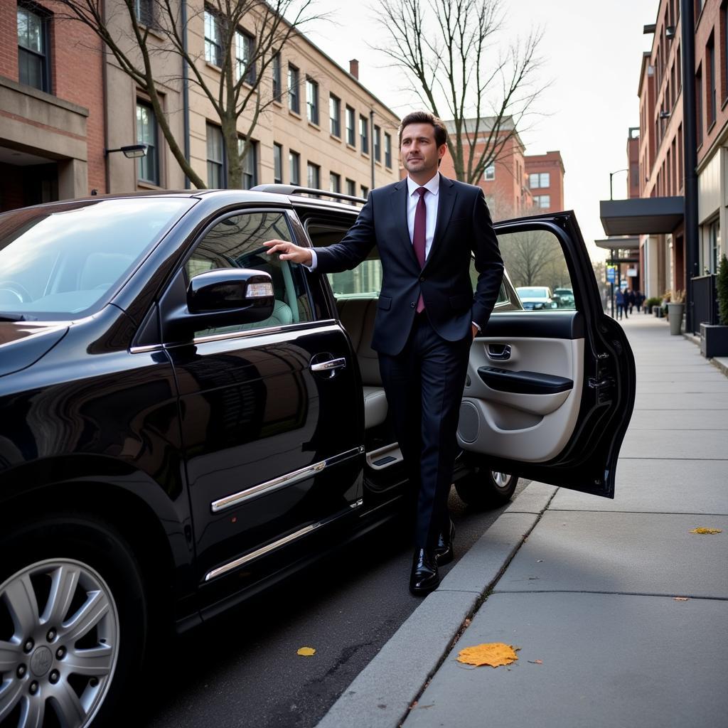 TV anchor arriving at the studio in a car