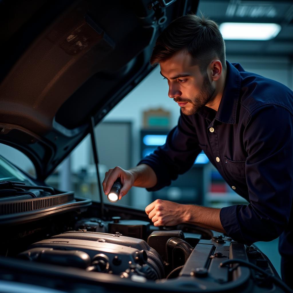 Mechanic Performing Under-the-Hood Inspection