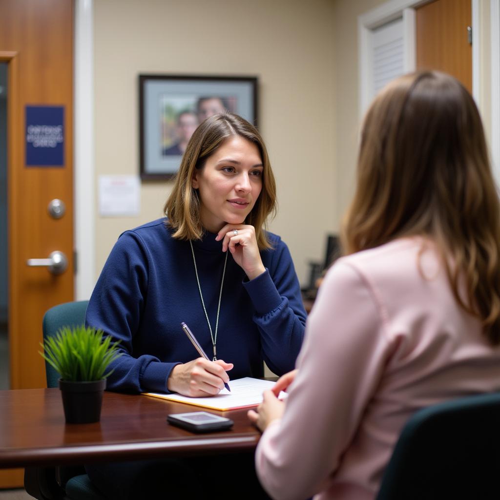 A student receiving career advice at the University of Dayton