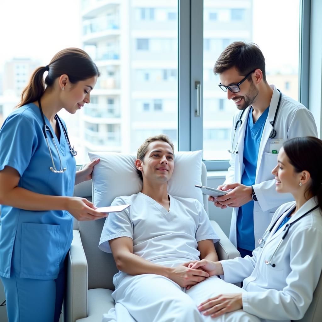 Healthcare providers collaborating around a patient