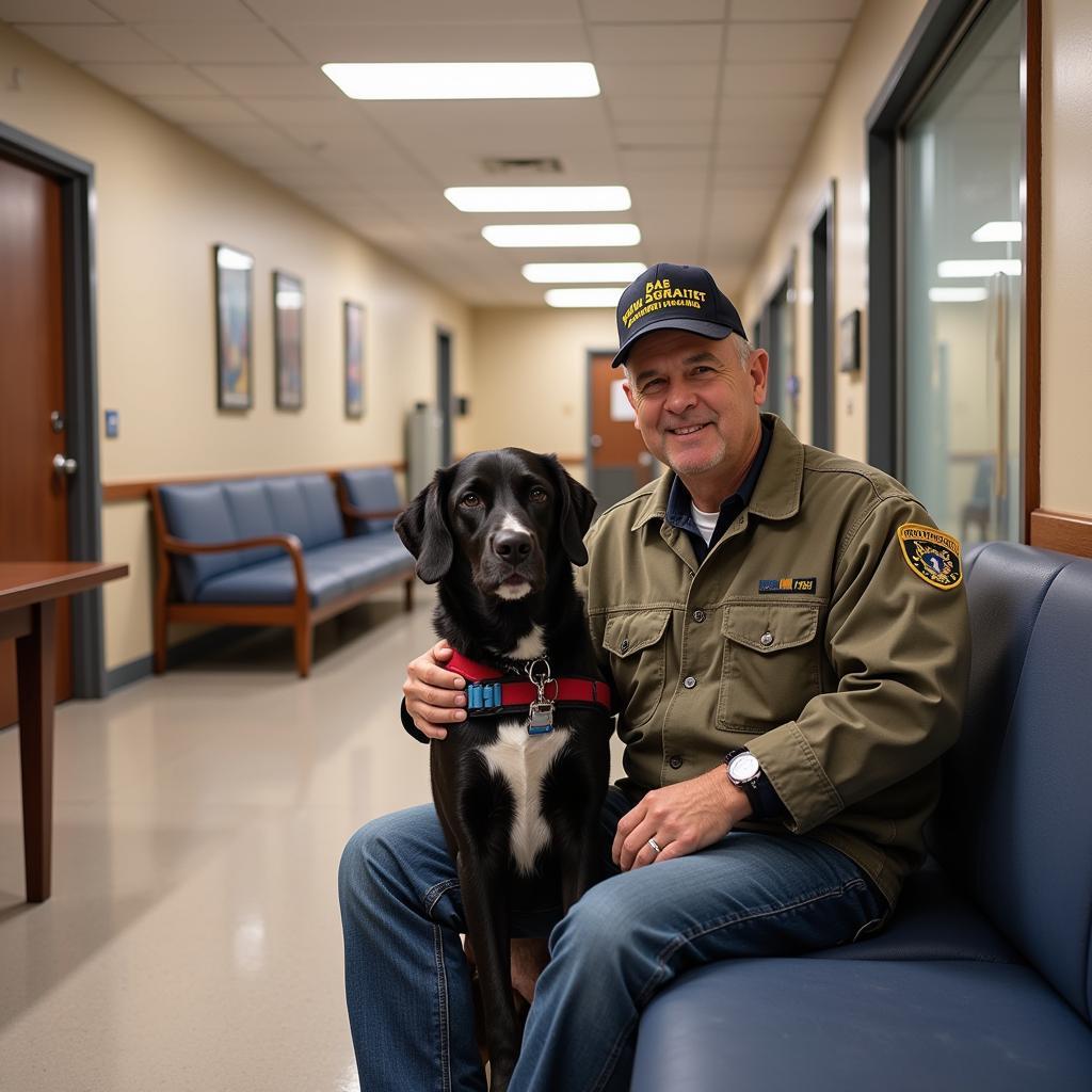 Veteran and Service Dog at VA Facility