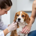 Veterinarian administering vaccination to a dog