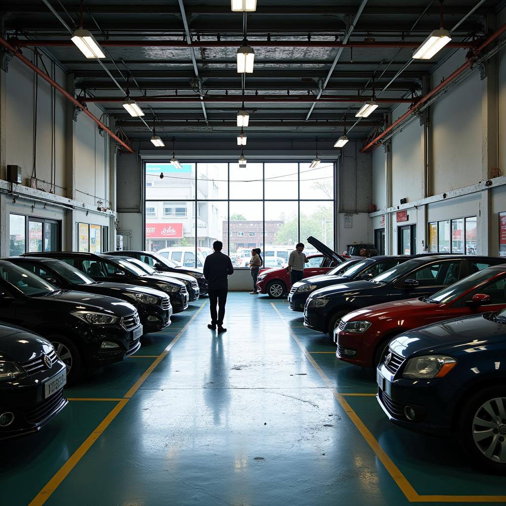 Interior of a modern car repair shop in Vijayawada