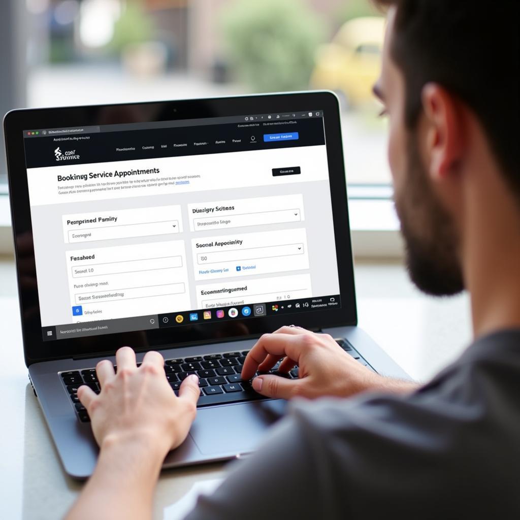 VW Service Booking Online: A person using a laptop to book a car service appointment online.