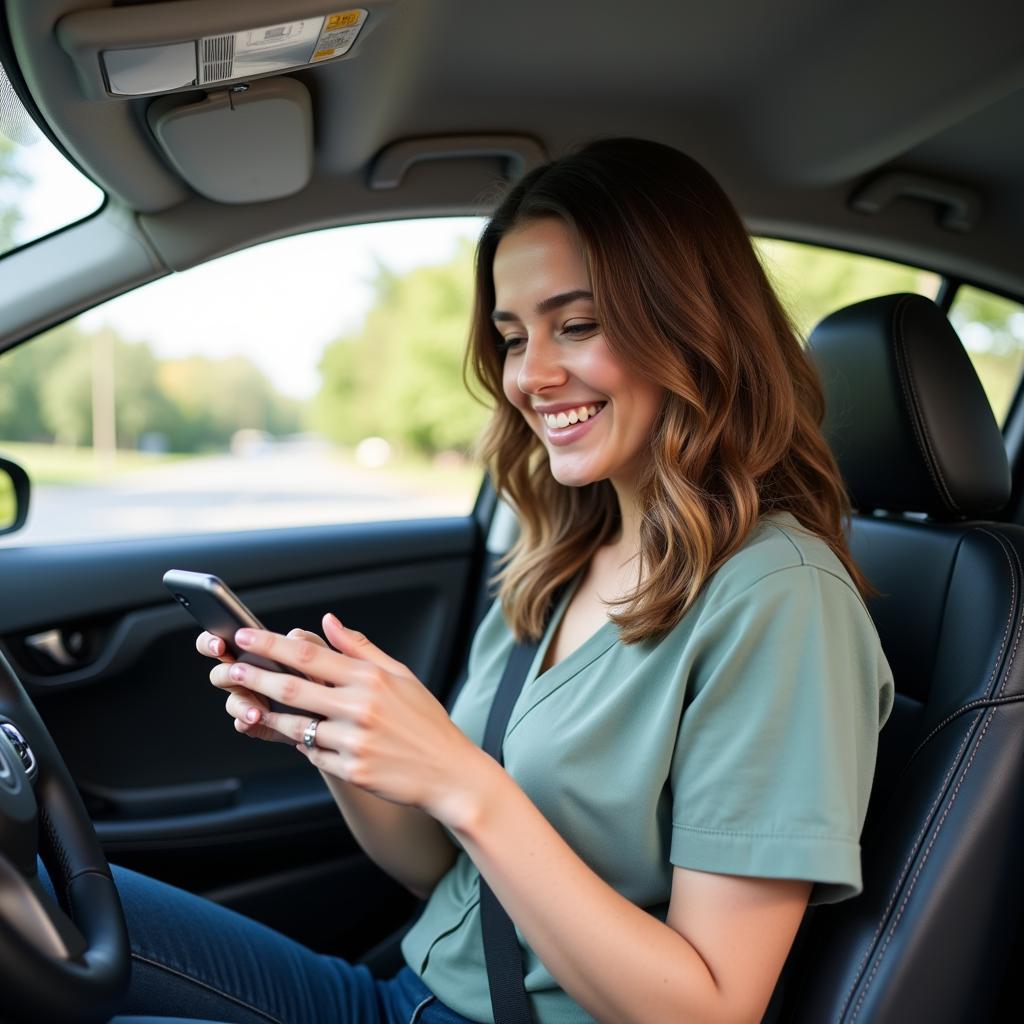 Woman Booking EV Ride on Phone