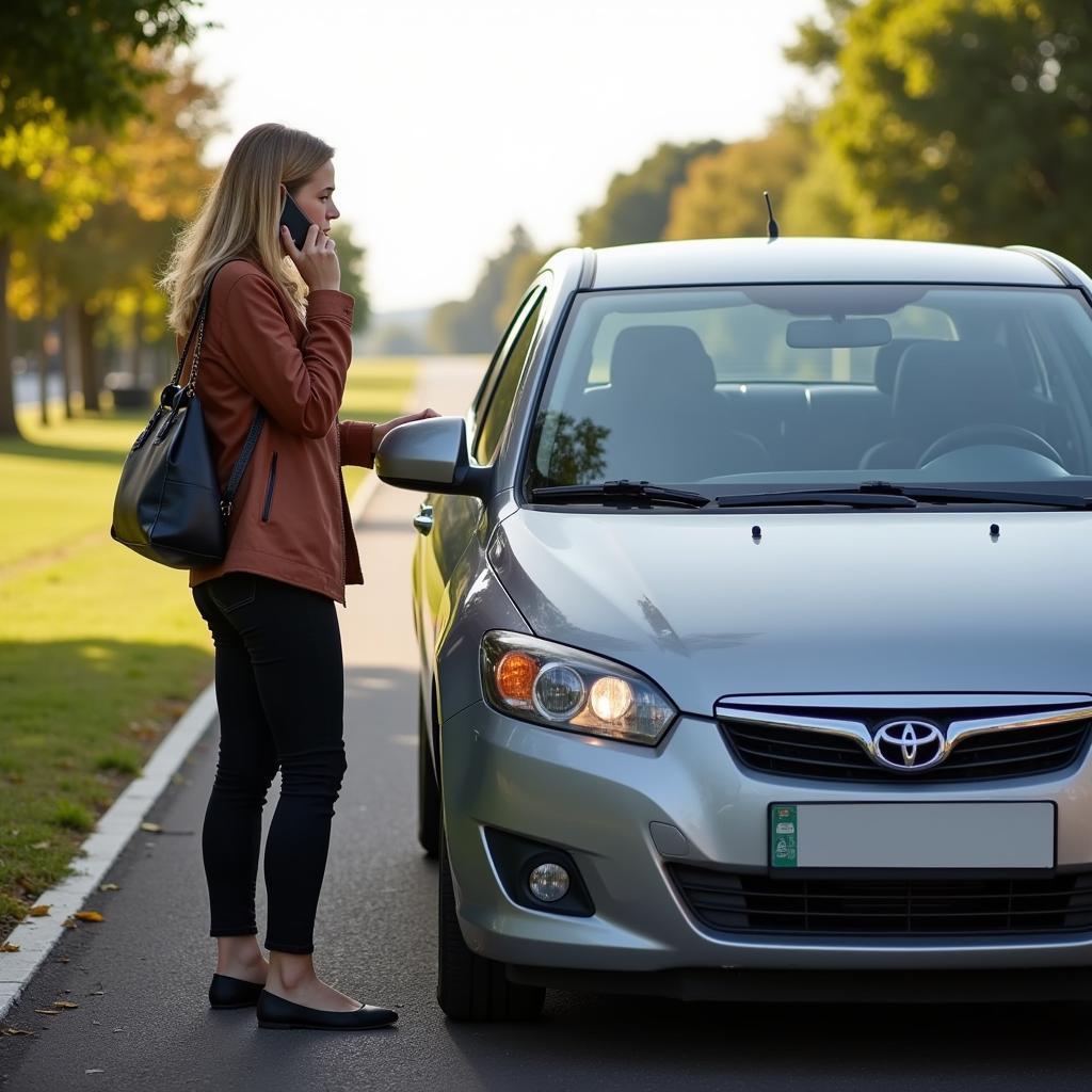 Woman Calling for Roadside Assistance