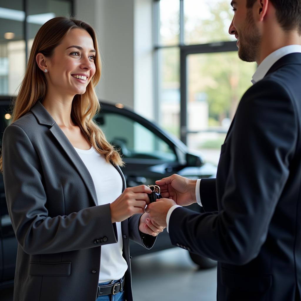 Woman returning Audi courtesy car