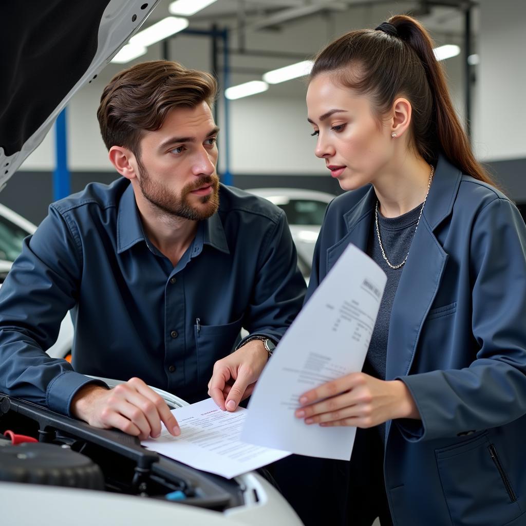 Car Owner Reviewing Service Estimate with Mechanic