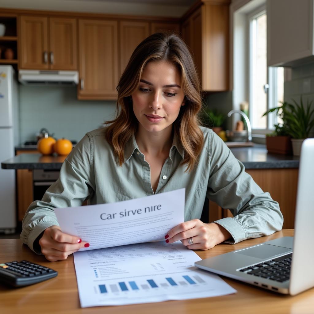 Woman reviewing car service quote