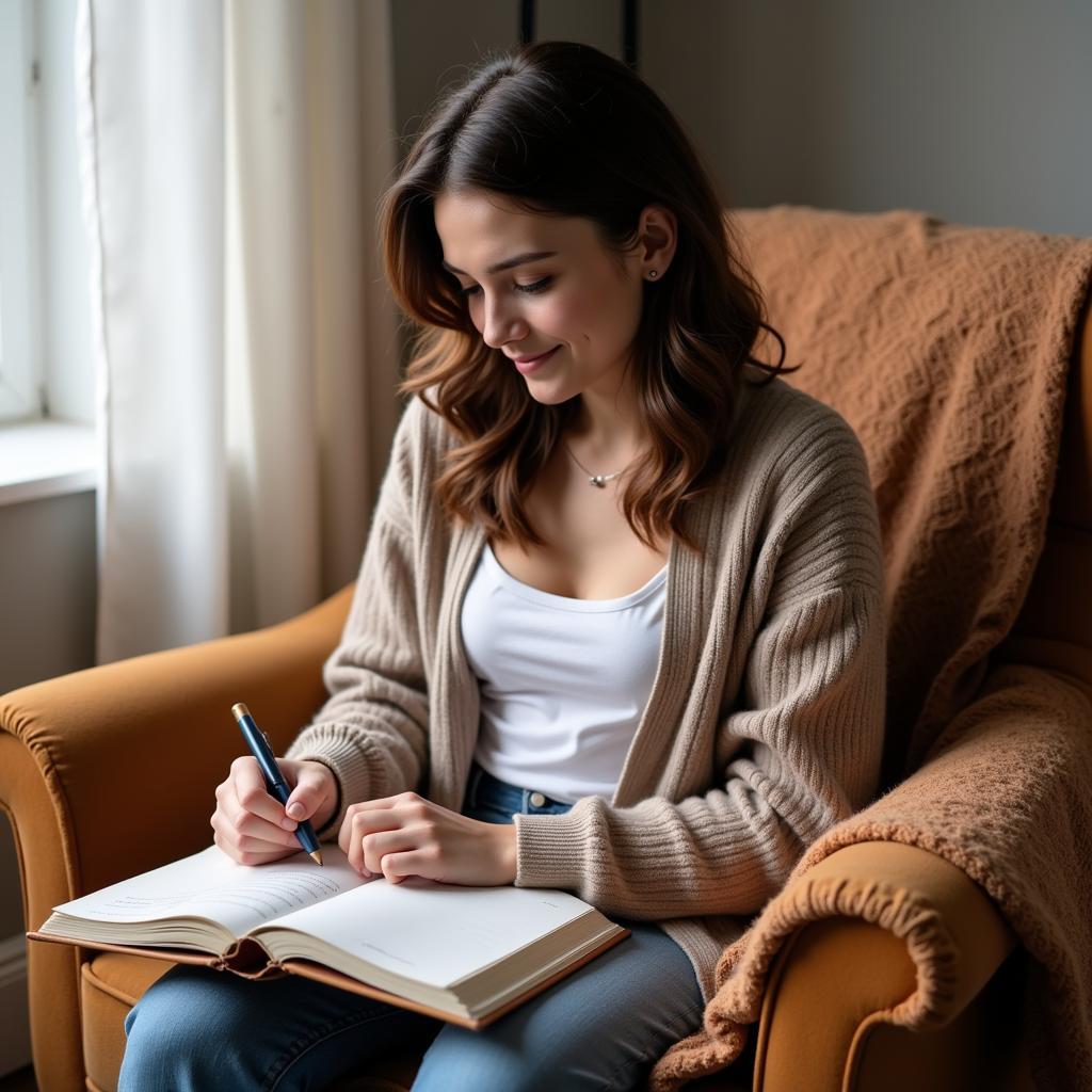 Woman writing in a journal