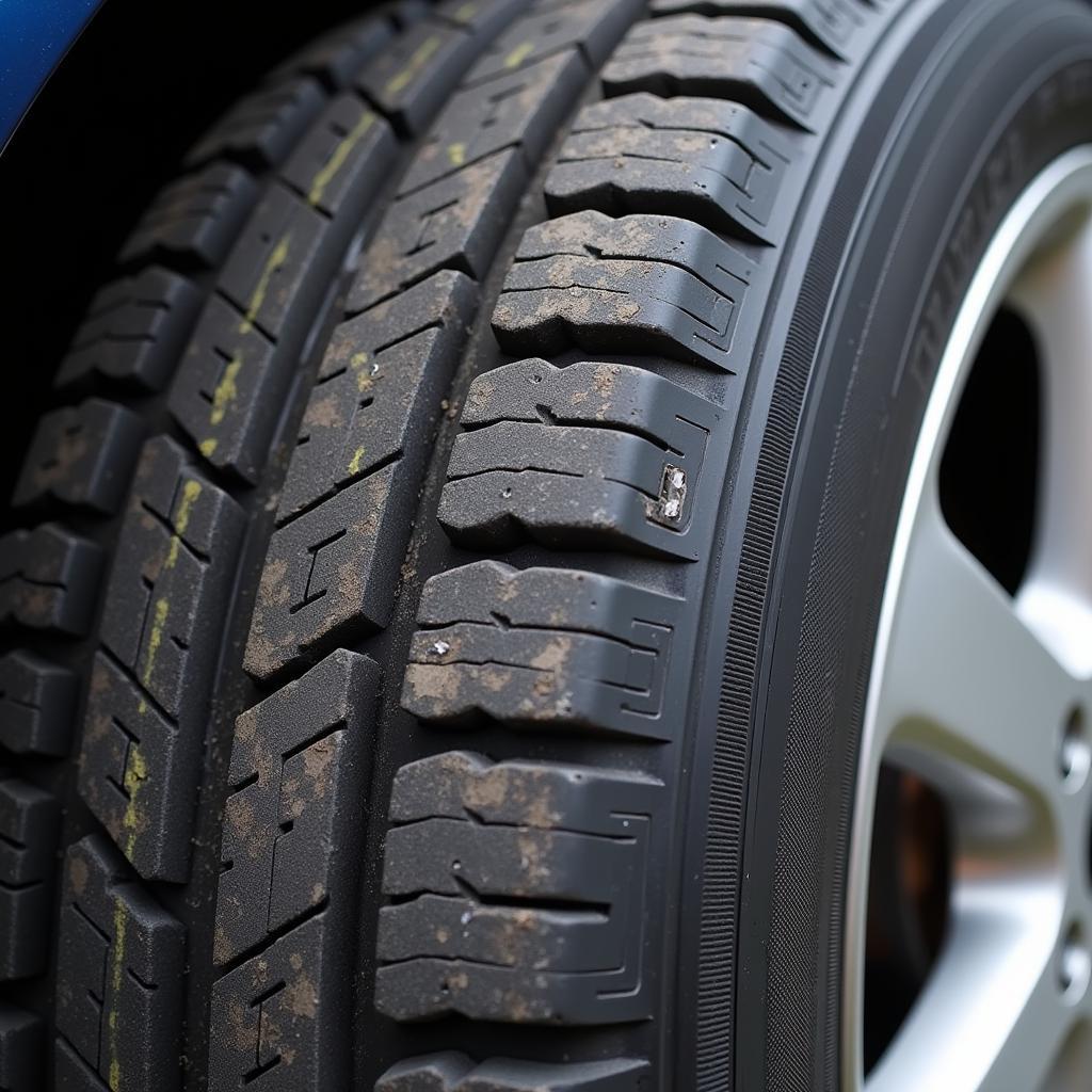 Worn-out car tire tread