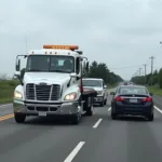 Tow truck towing a car on the roadside