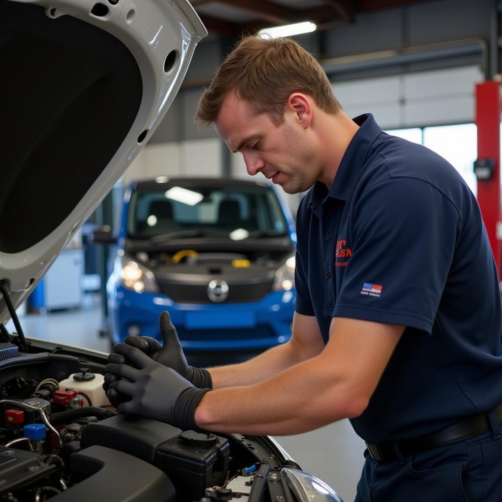 Wrexham mechanic completing a car repair