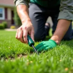 Lawn Care Technician Examining Grass