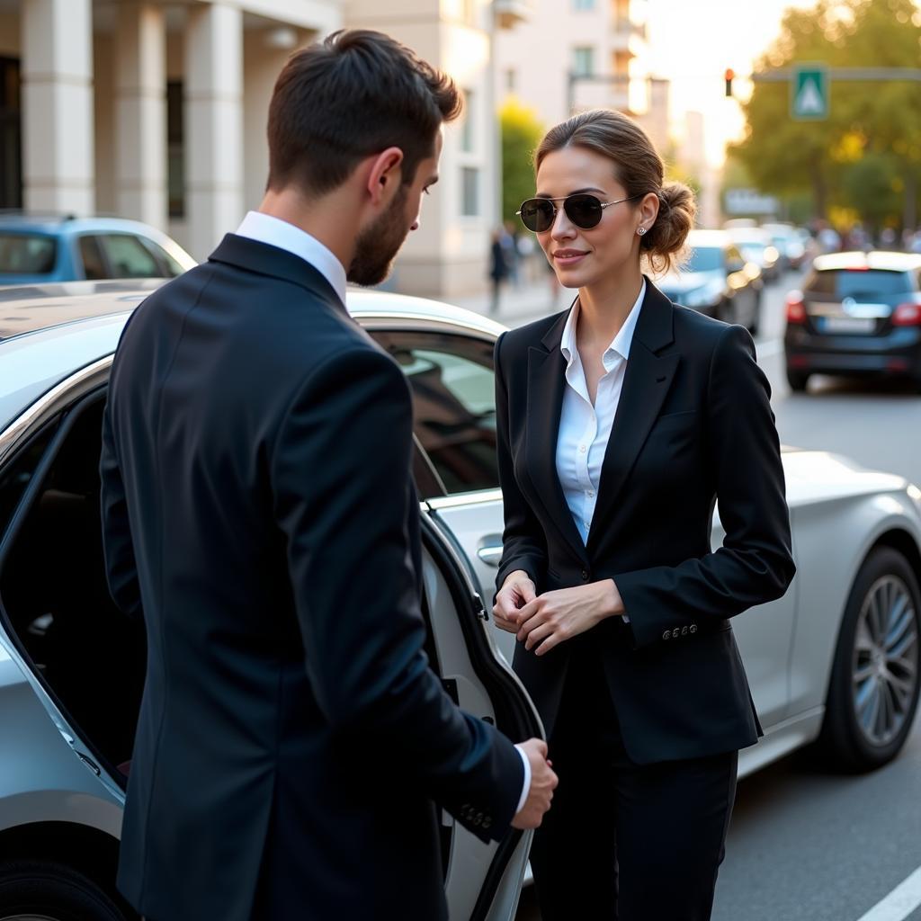 Professional Aerocar Chauffeur Assisting Client