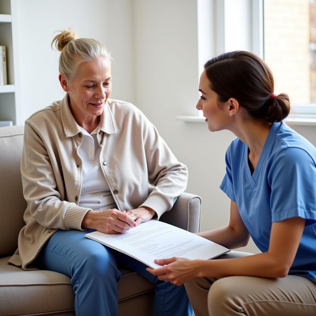 Aged care worker discussing care plan with senior