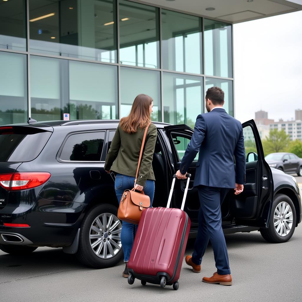 Passengers being dropped off at Logan Airport for their departure.