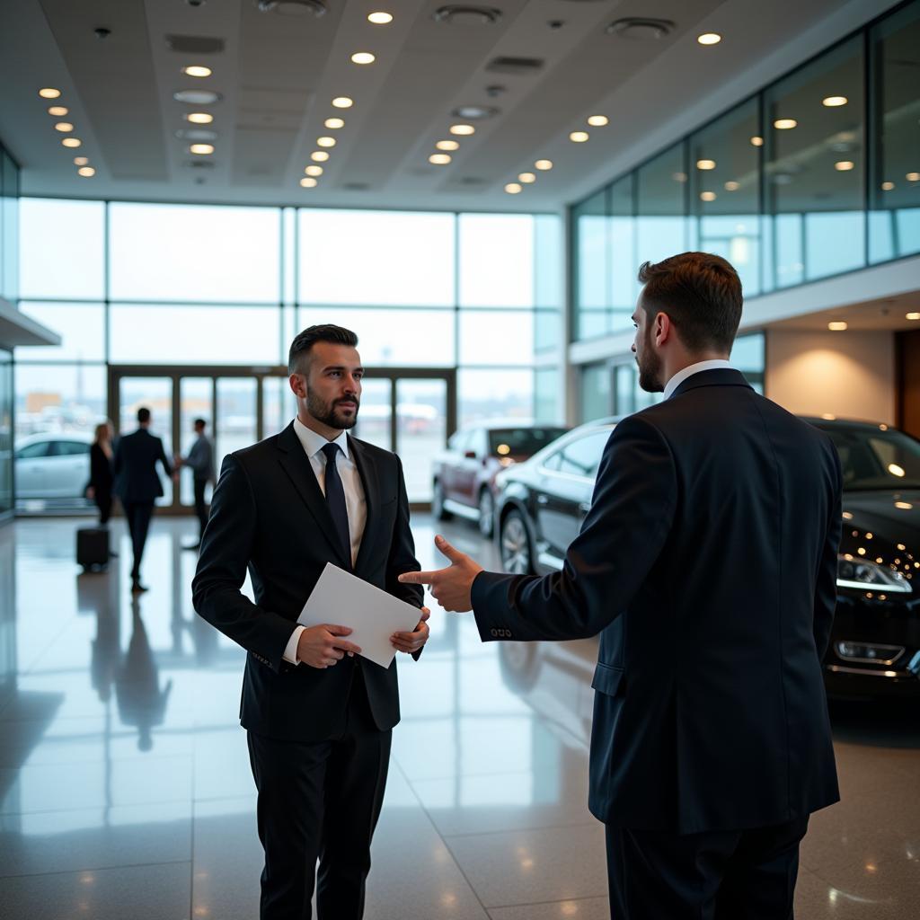 Chauffeur meeting client at the airport.