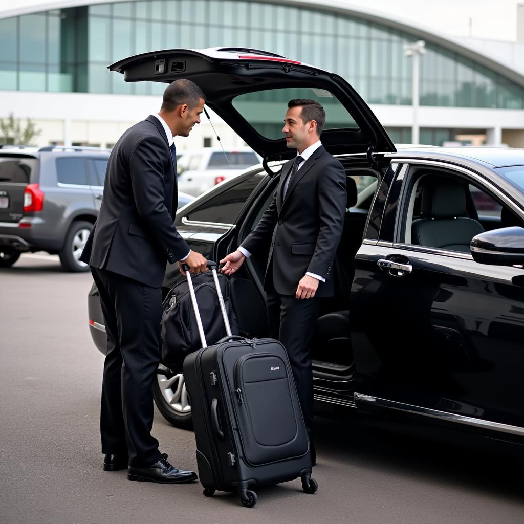 Professional Chauffeur Assisting with Luggage at Phoenix Airport for Surprise AZ Transfer