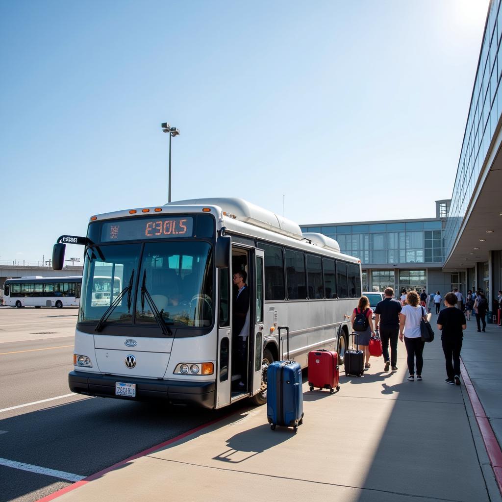 Airport shuttle bus picking up passengers at Lambert St. Louis Airport