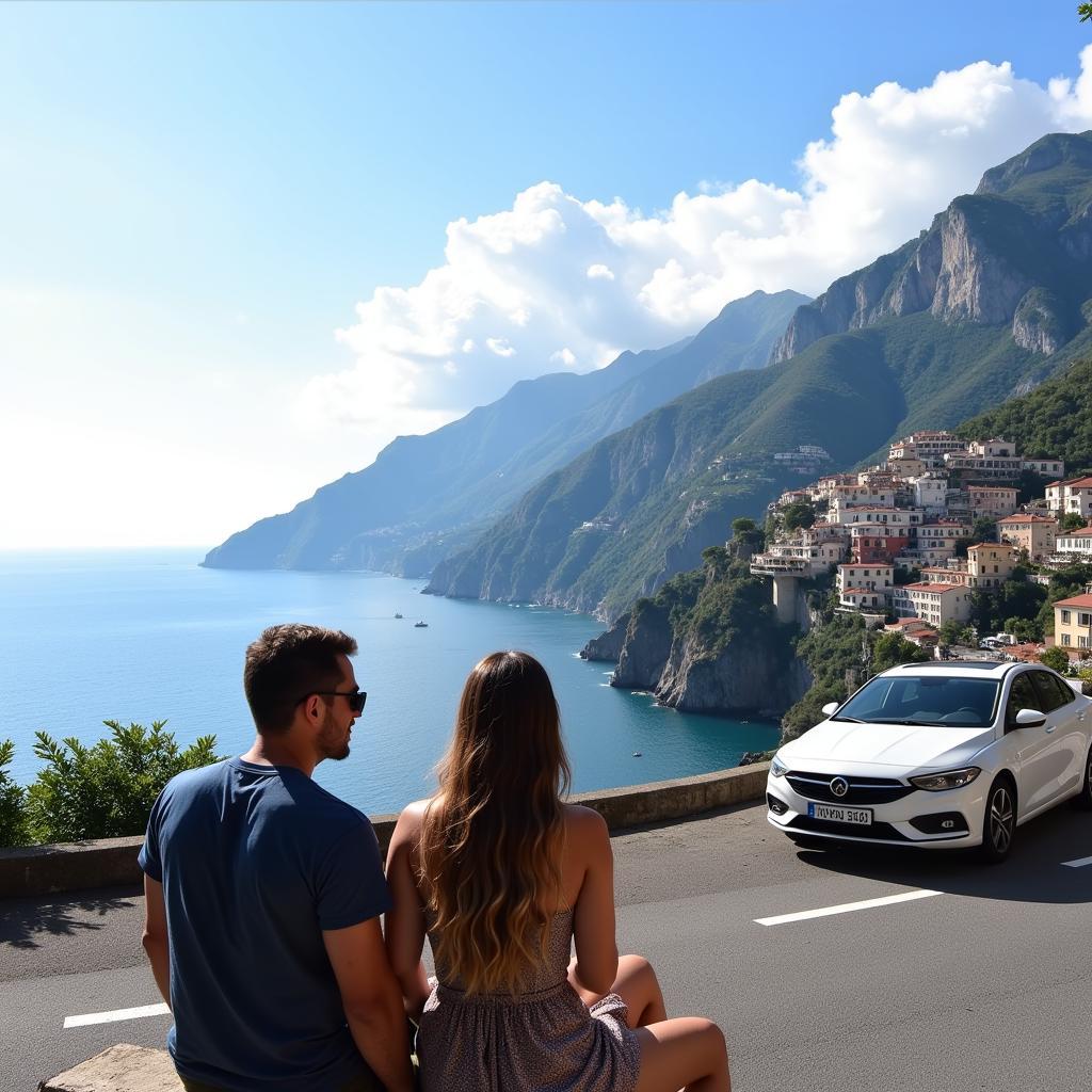 Private car tour of the Amalfi Coast stopping at a scenic viewpoint overlooking Positano.