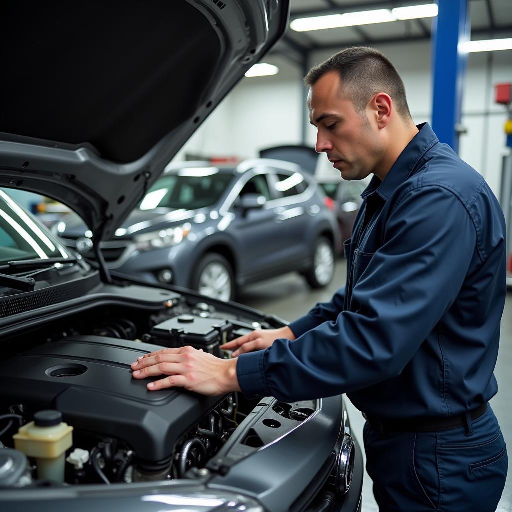 Mechanic working on a car engine in an Anniesland garage