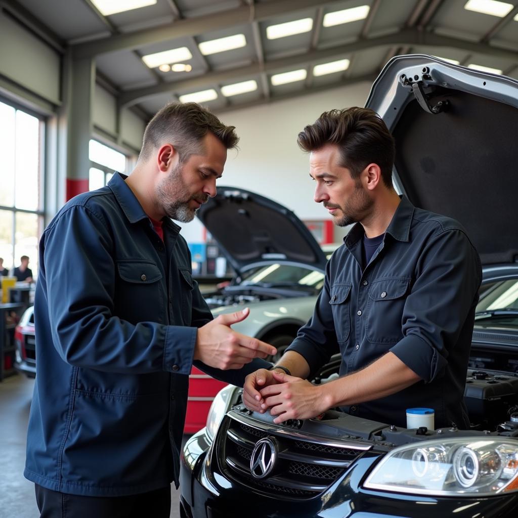 Armidale Car Service - Customer Discussing Repairs with Mechanic