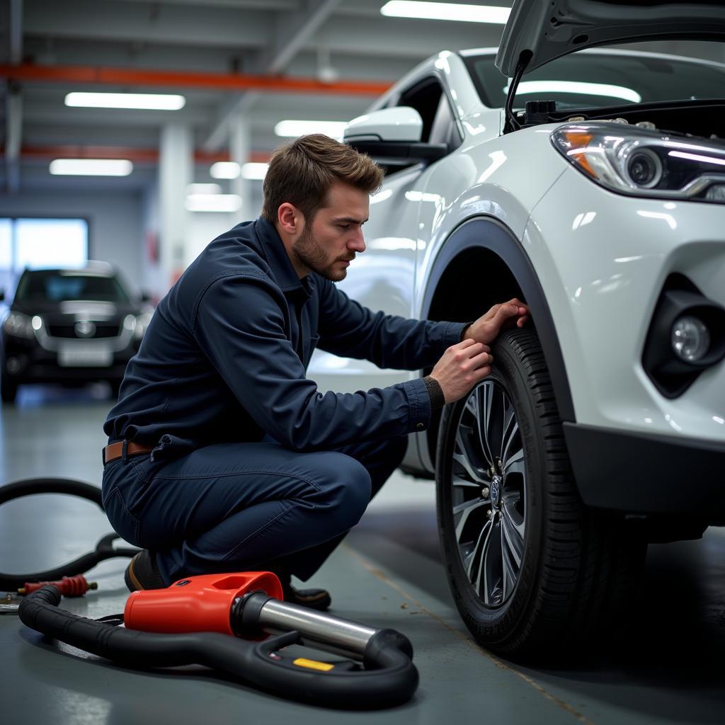 Arnold Clark Mechanic Working on Car