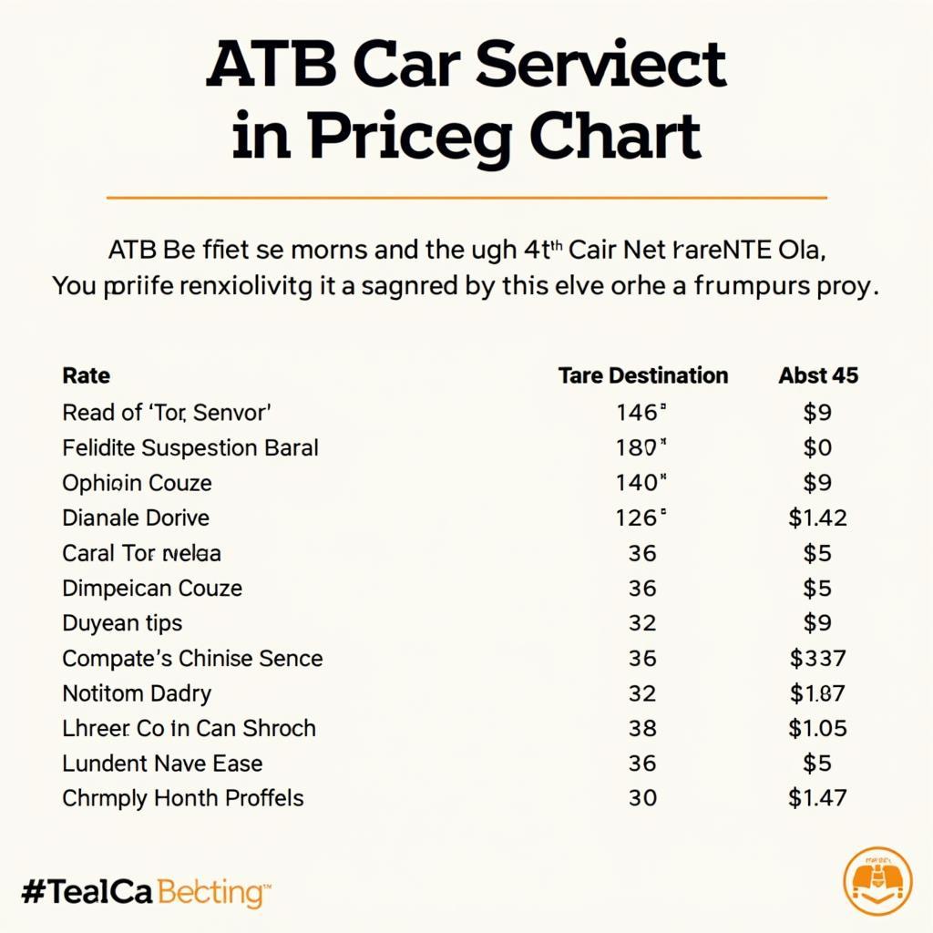 ATB Car Service Pricing Chart