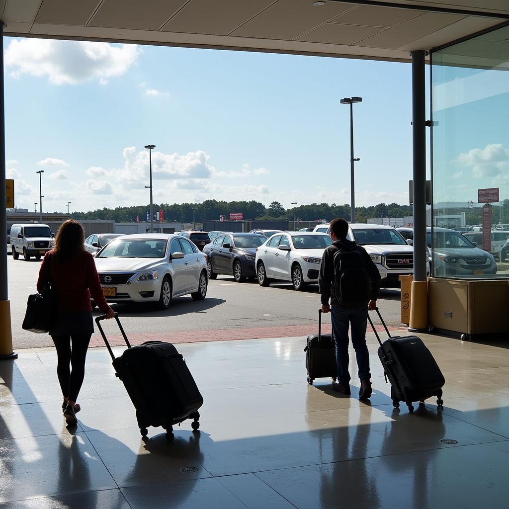 Passengers arriving at Atlanta Airport and heading to their pre-booked car service.