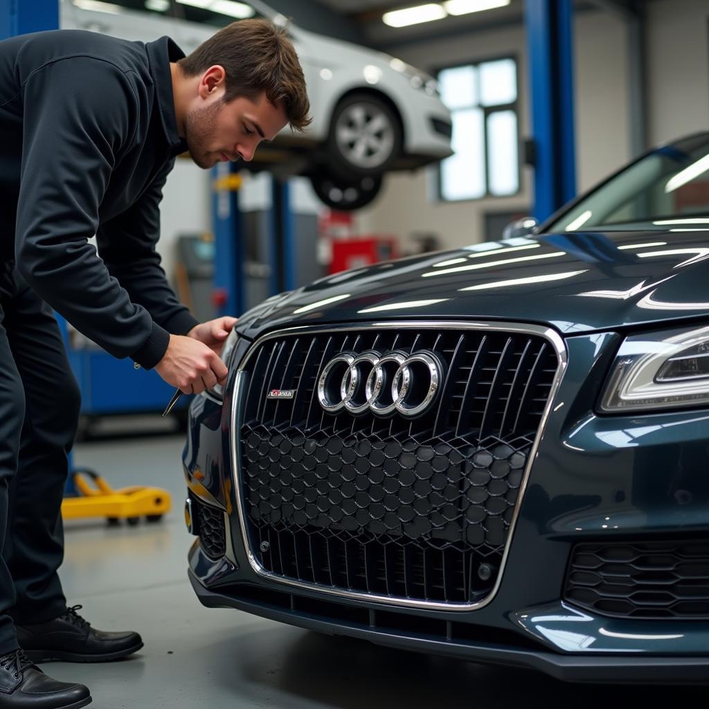 Audi Mechanic Performing a Routine Inspection