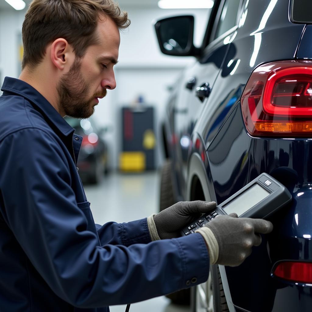 Skilled technician performing diagnostics on a car at Autobedrijf Wagtho in Ederveen