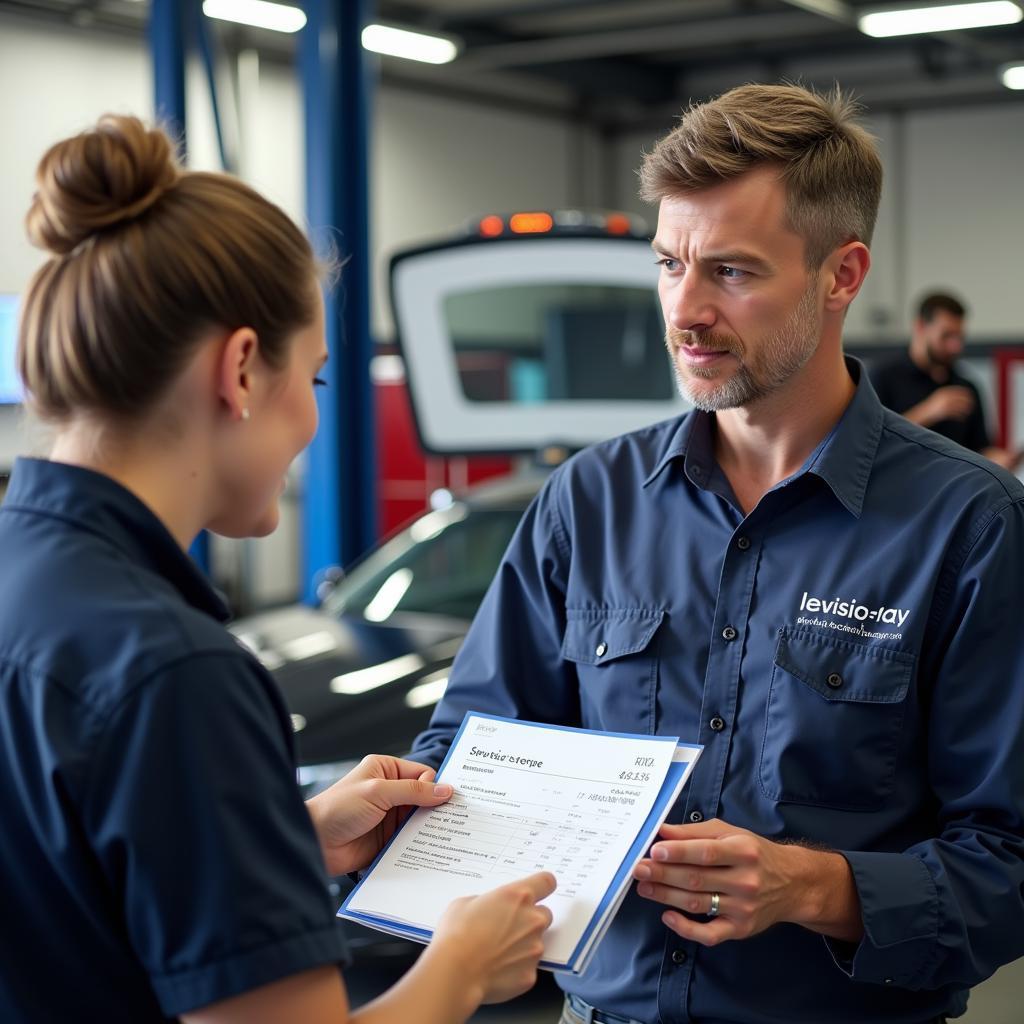 Customer Reviewing a Service Estimate with a Service Advisor