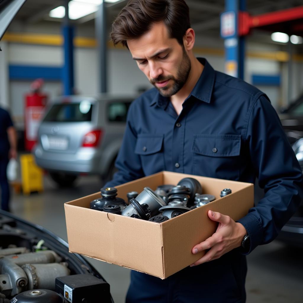 Mechanic Holding Genuine Car Parts