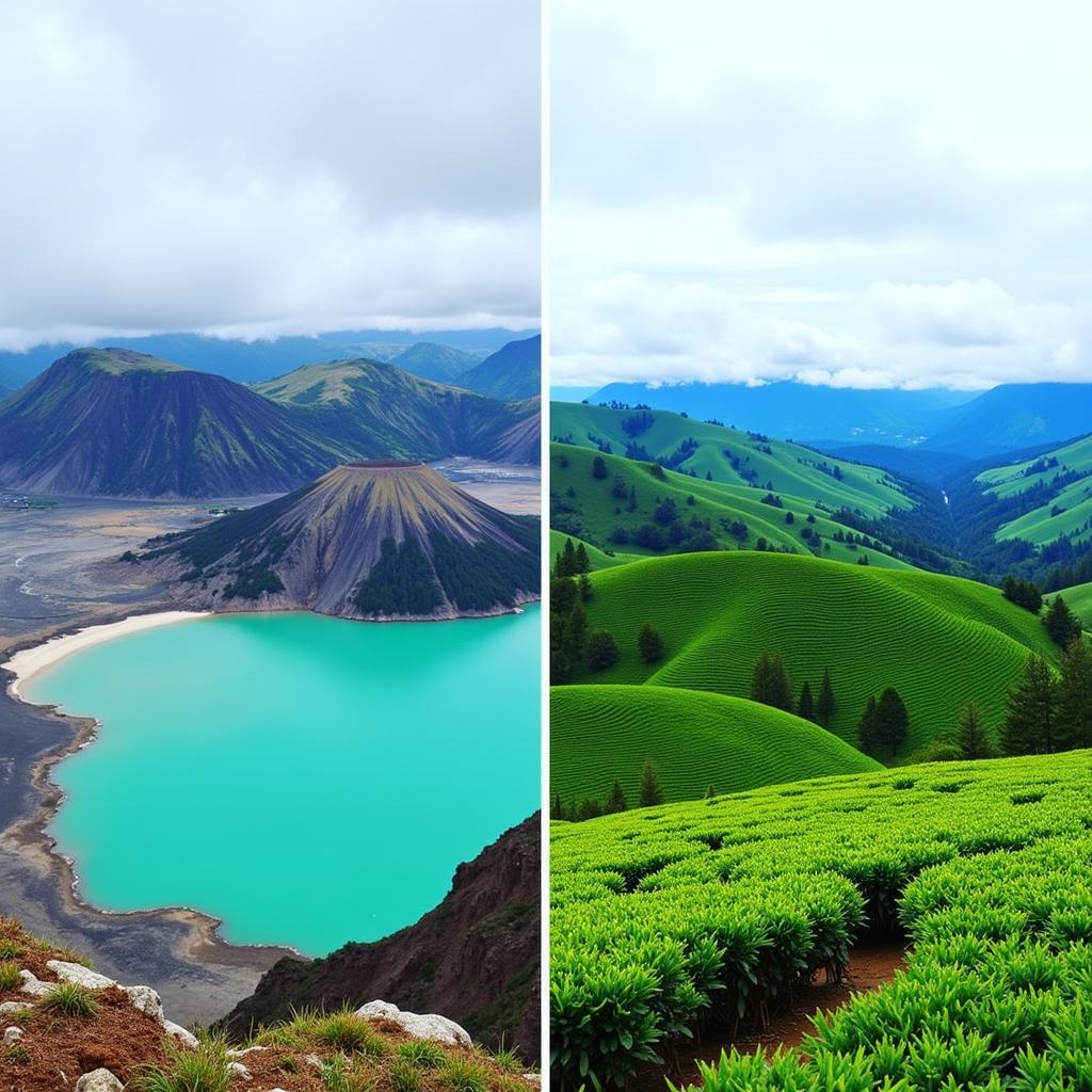 Bandung Tourist Destinations Accessible by Car - Scenic views of Kawah Putih and tea plantations.