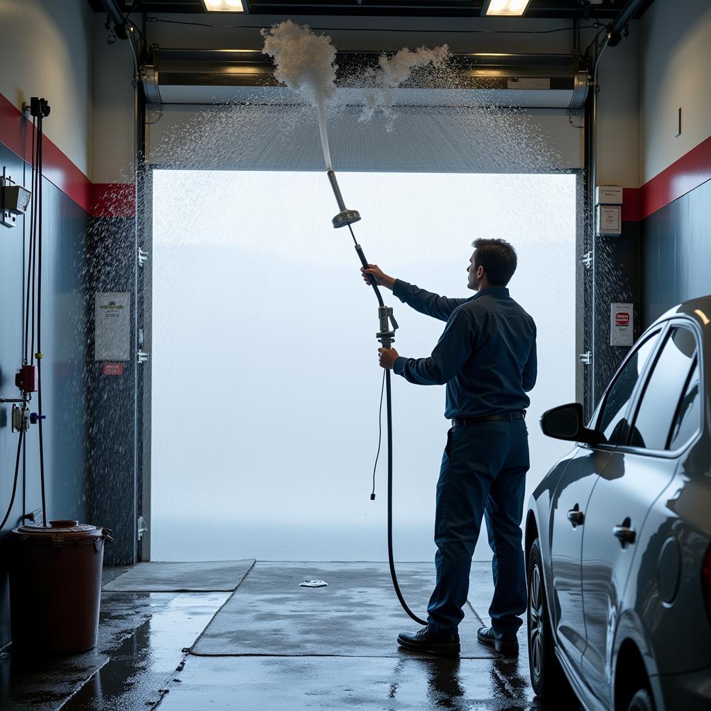 Applying Bay and Wall Cleaner at a Self-Service Car Wash