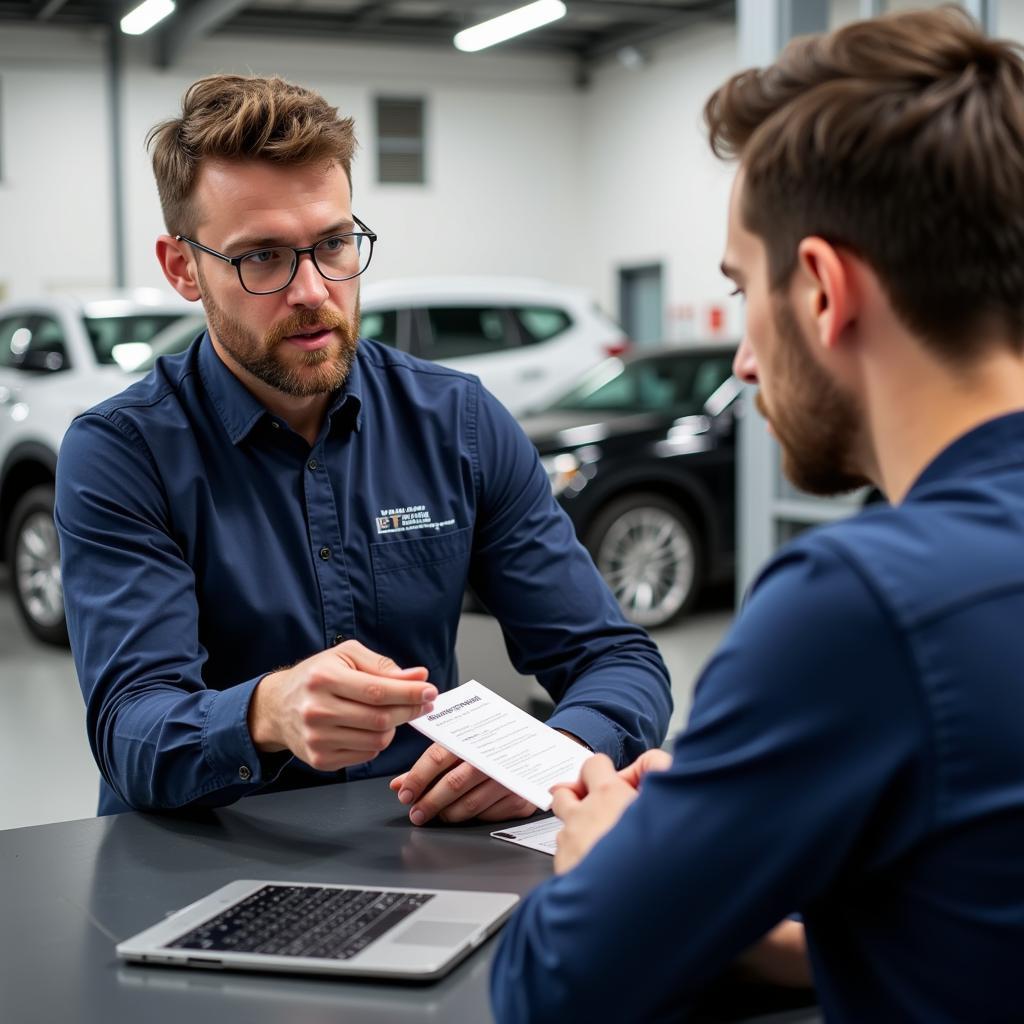 Bexhill Car Service Specialist Explaining Repair Options to Customer