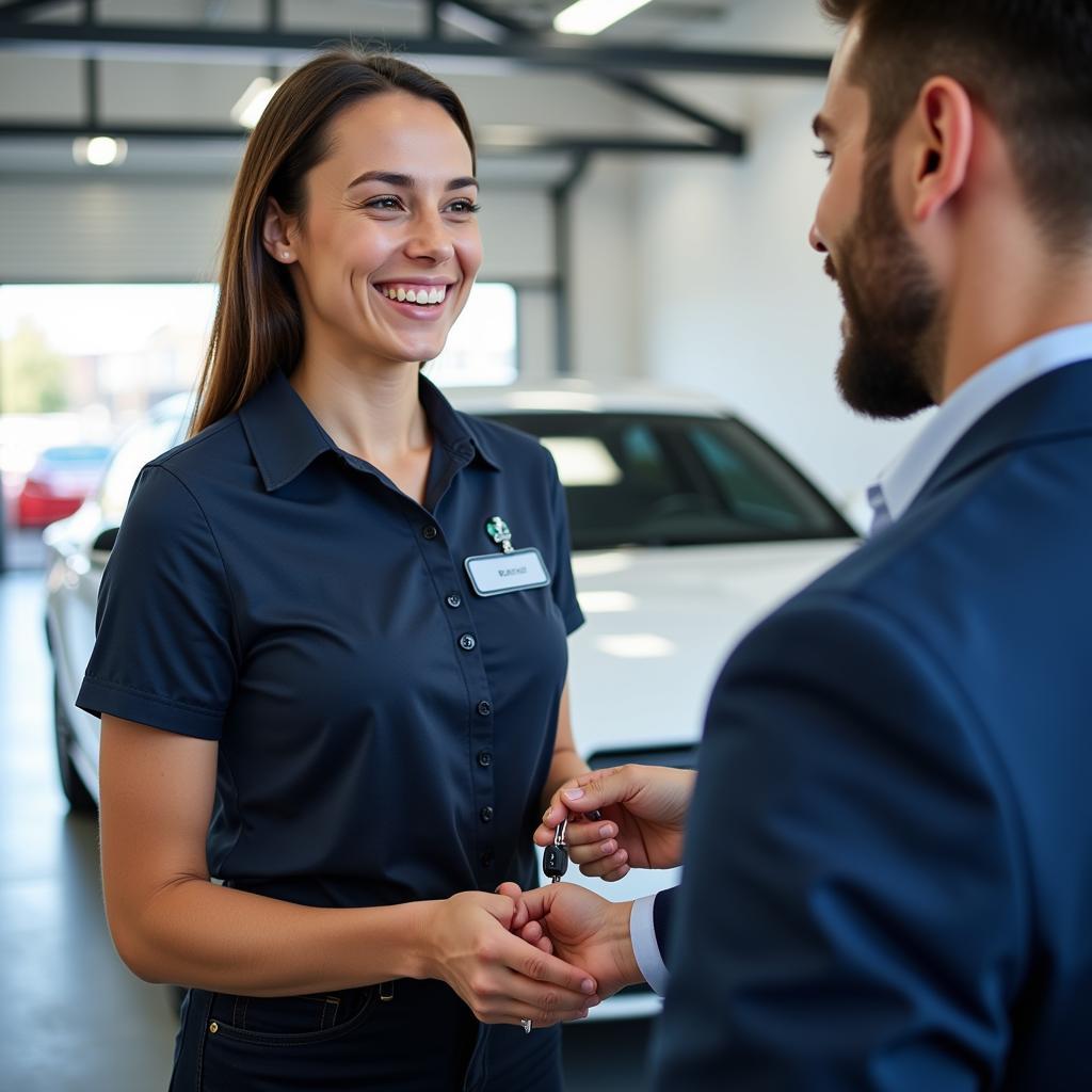 Satisfied customer receiving their car back from a Bexley service centre