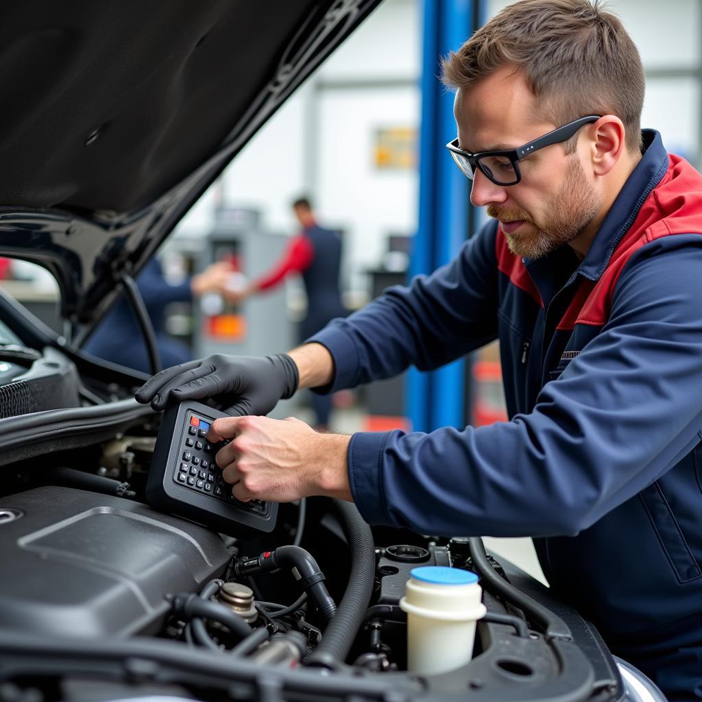 Experienced technician diagnosing a car problem at a Bexley car service centre