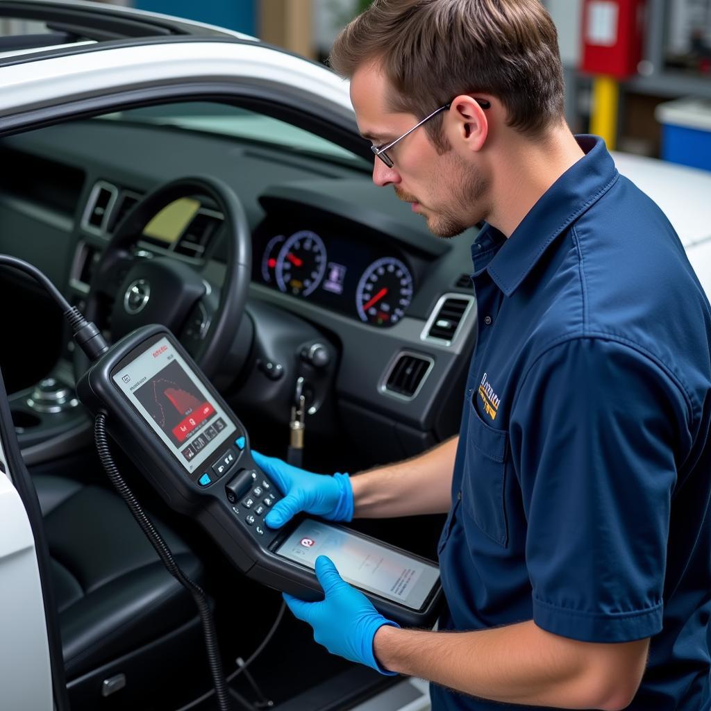 Modern diagnostic tools being used for car AC servicing in Billesley.