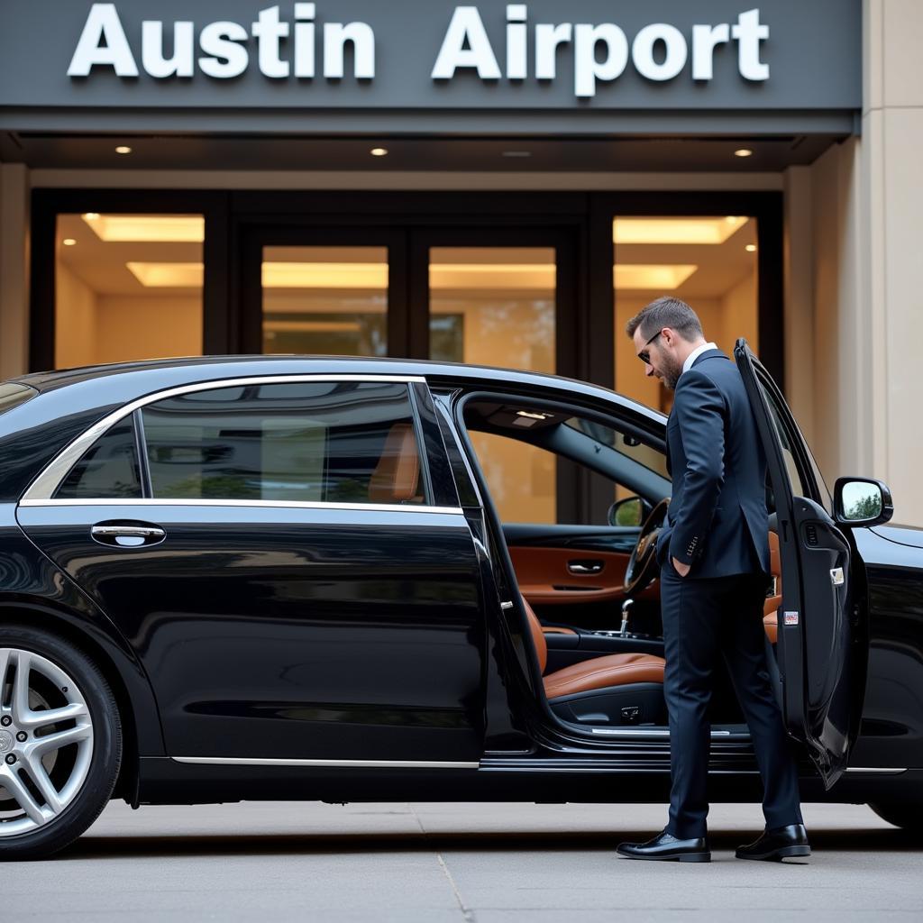 Black car service offering luxury transportation at Austin Bergstrom International Airport.