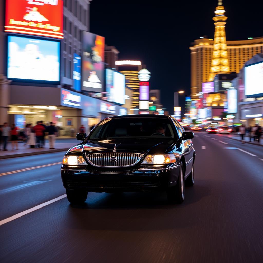 Black Car Service Driving Along the Las Vegas Strip at Night