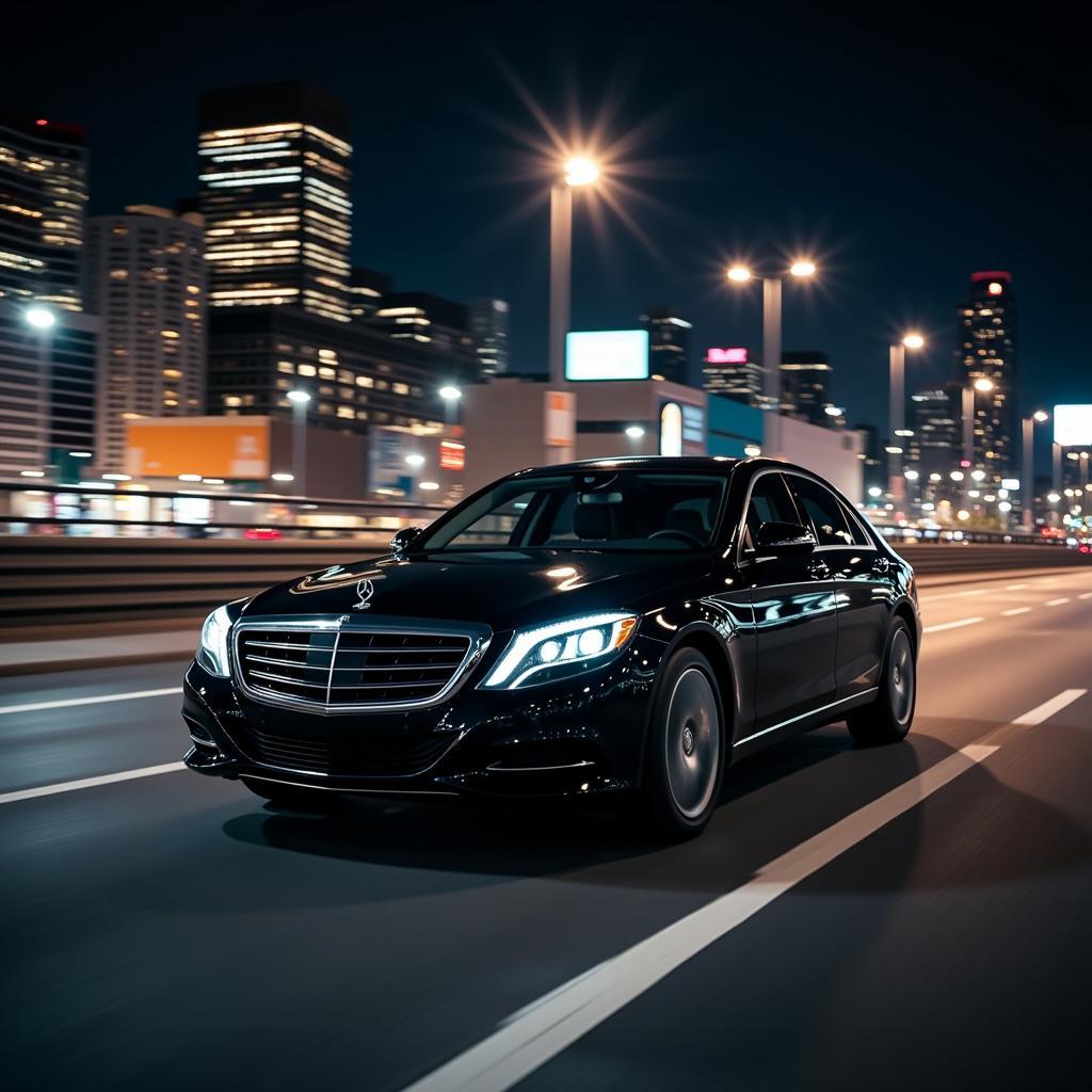 Black Executive Car in City at Night