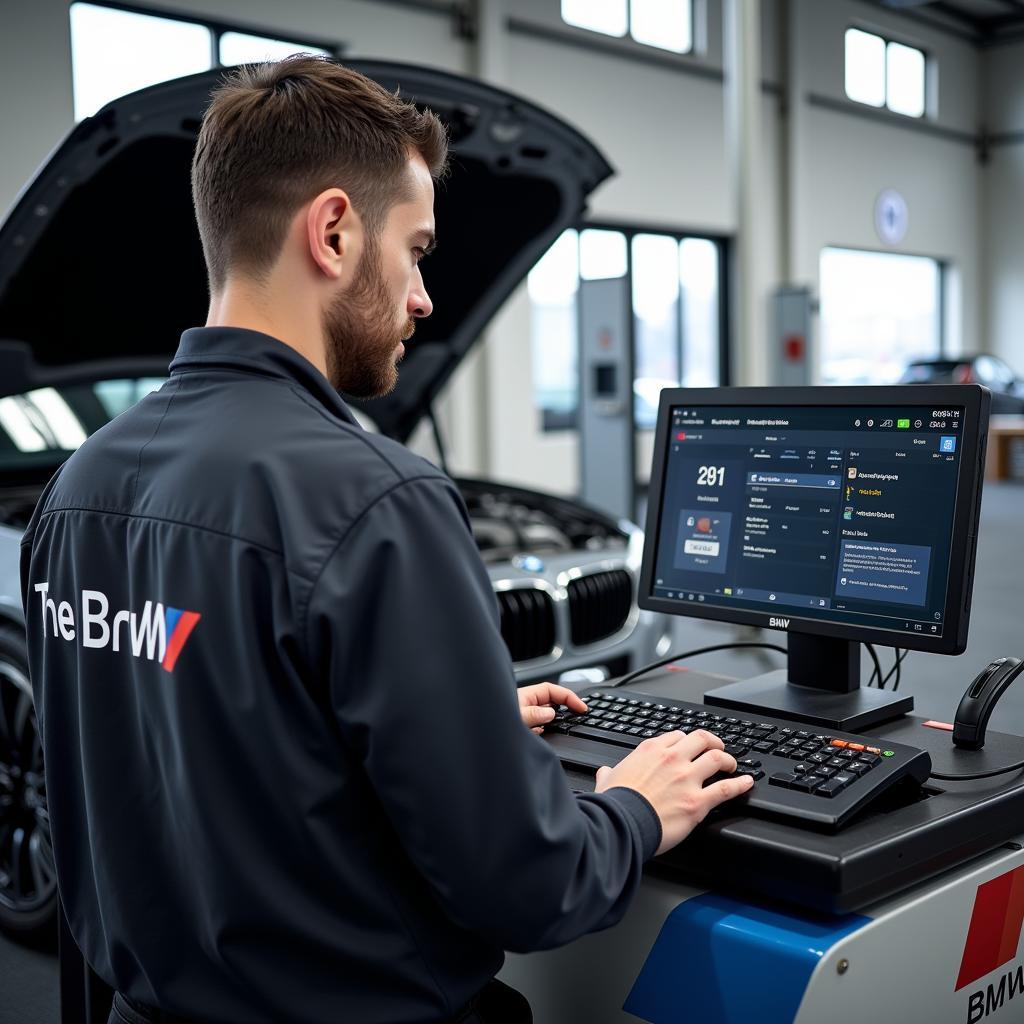 BMW Certified Technician Performing Diagnostics in Oxford