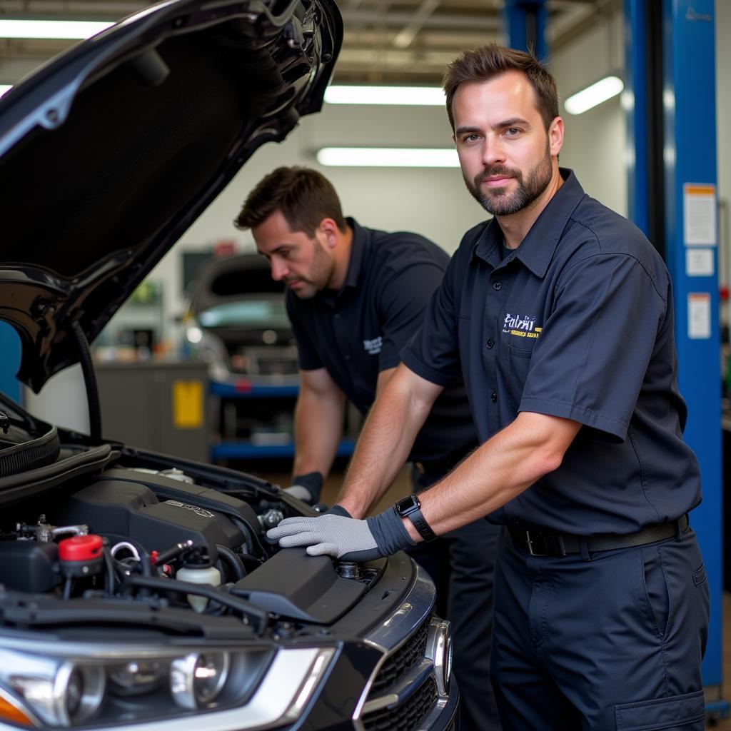 Boise Foreign Car Service Mechanic Working on Engine