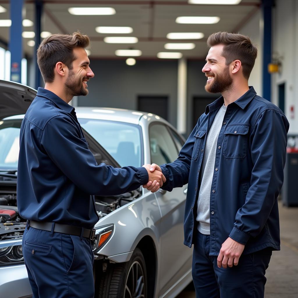 Happy customer receiving their car back from a Bonita Springs auto repair shop